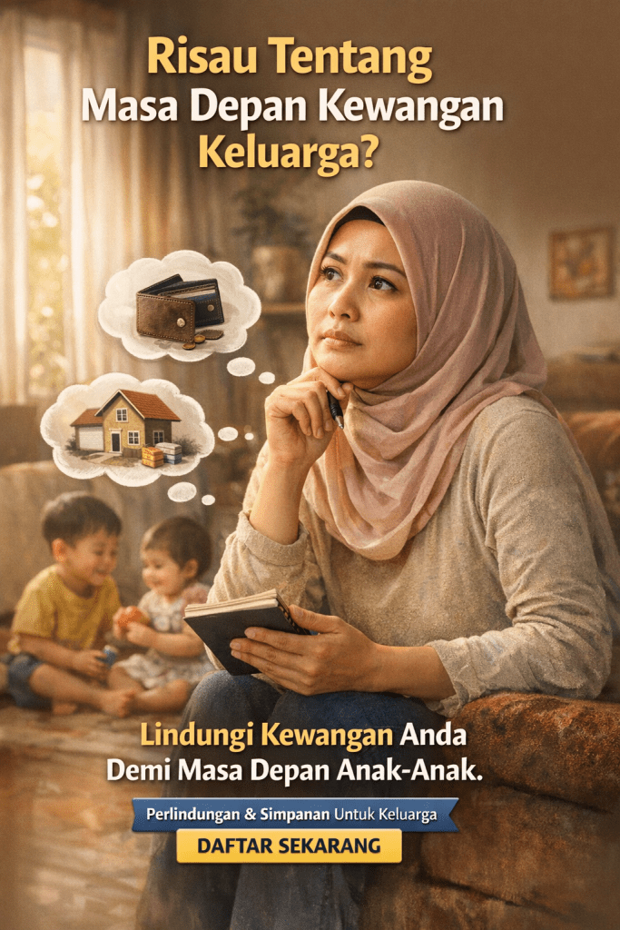 Seorang suri rumah bersama anak-anak kecil memikirkan masa depan kewangan